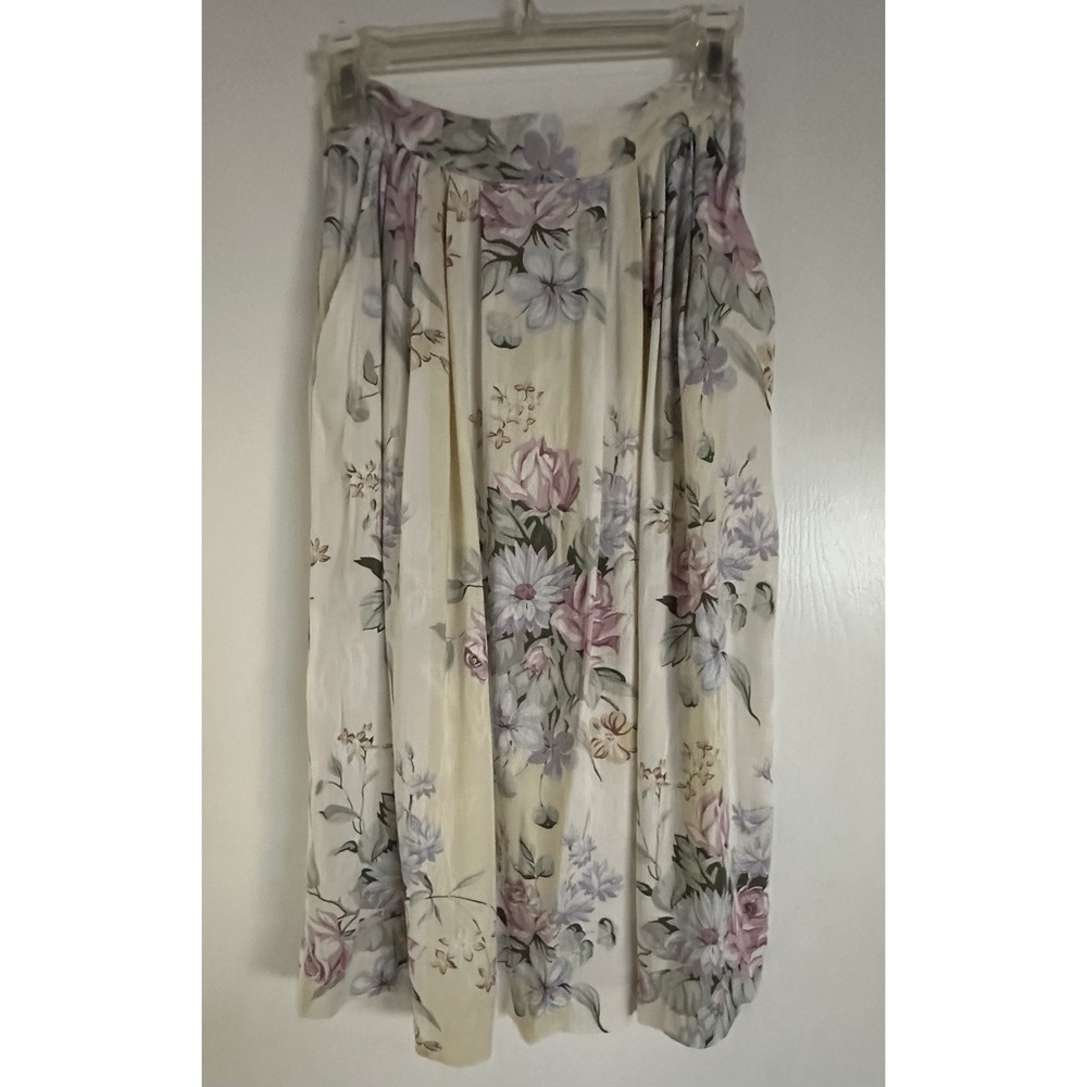 The Villager VTG Pleated Floral Midi Skirt Pastel Watercolor Pattern Size 8 25"